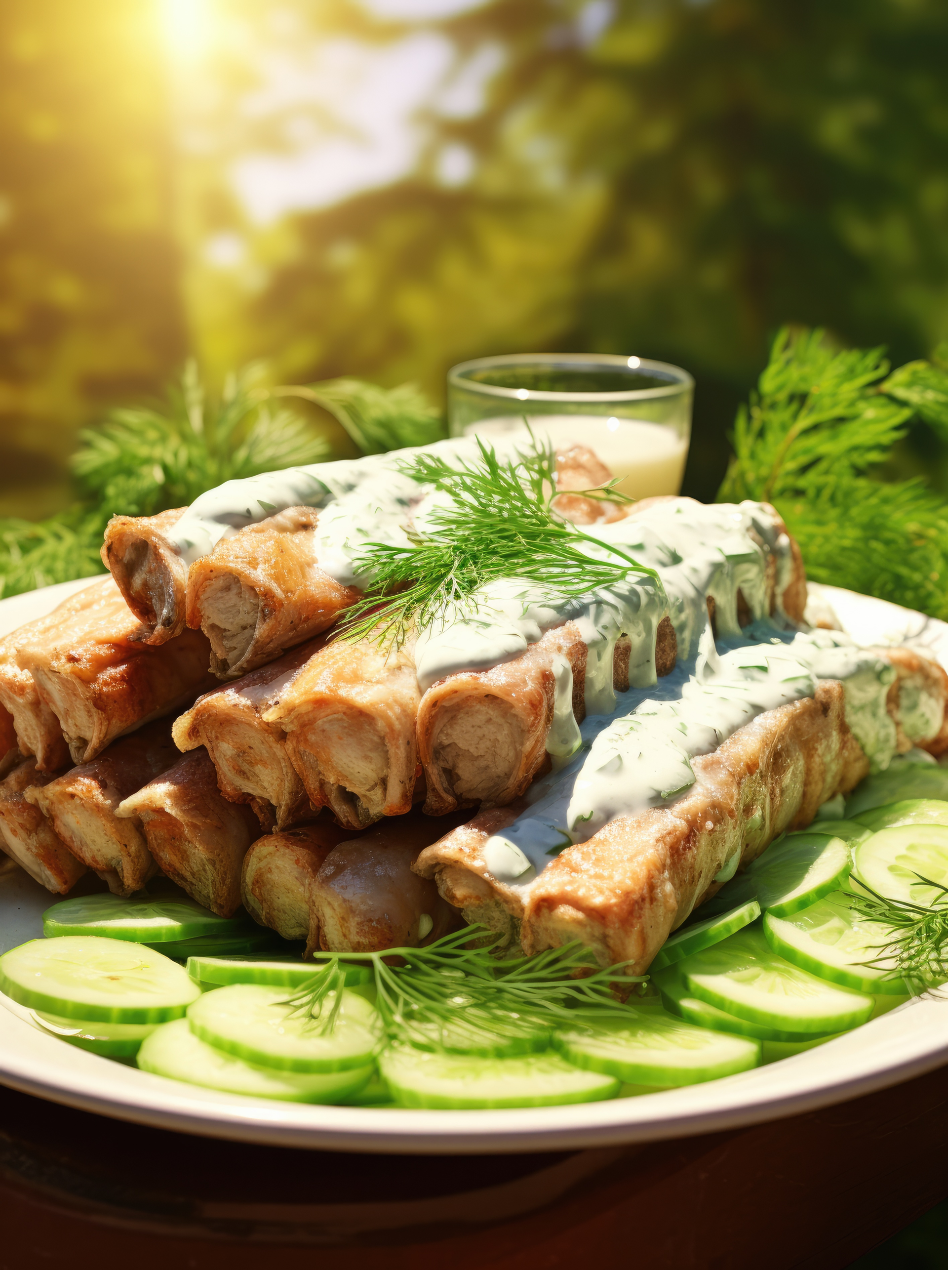 Ukrainian Salo-Wrapped Spring Onion Rolls with Horseradish Cream