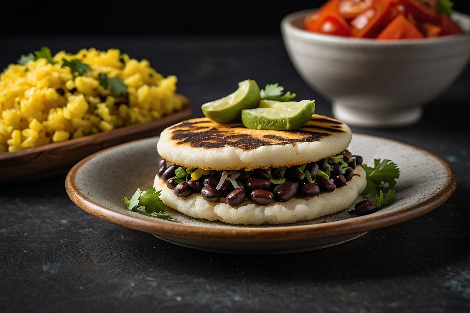 Venezuelan Black Bean Arepas with Avocado Salsa