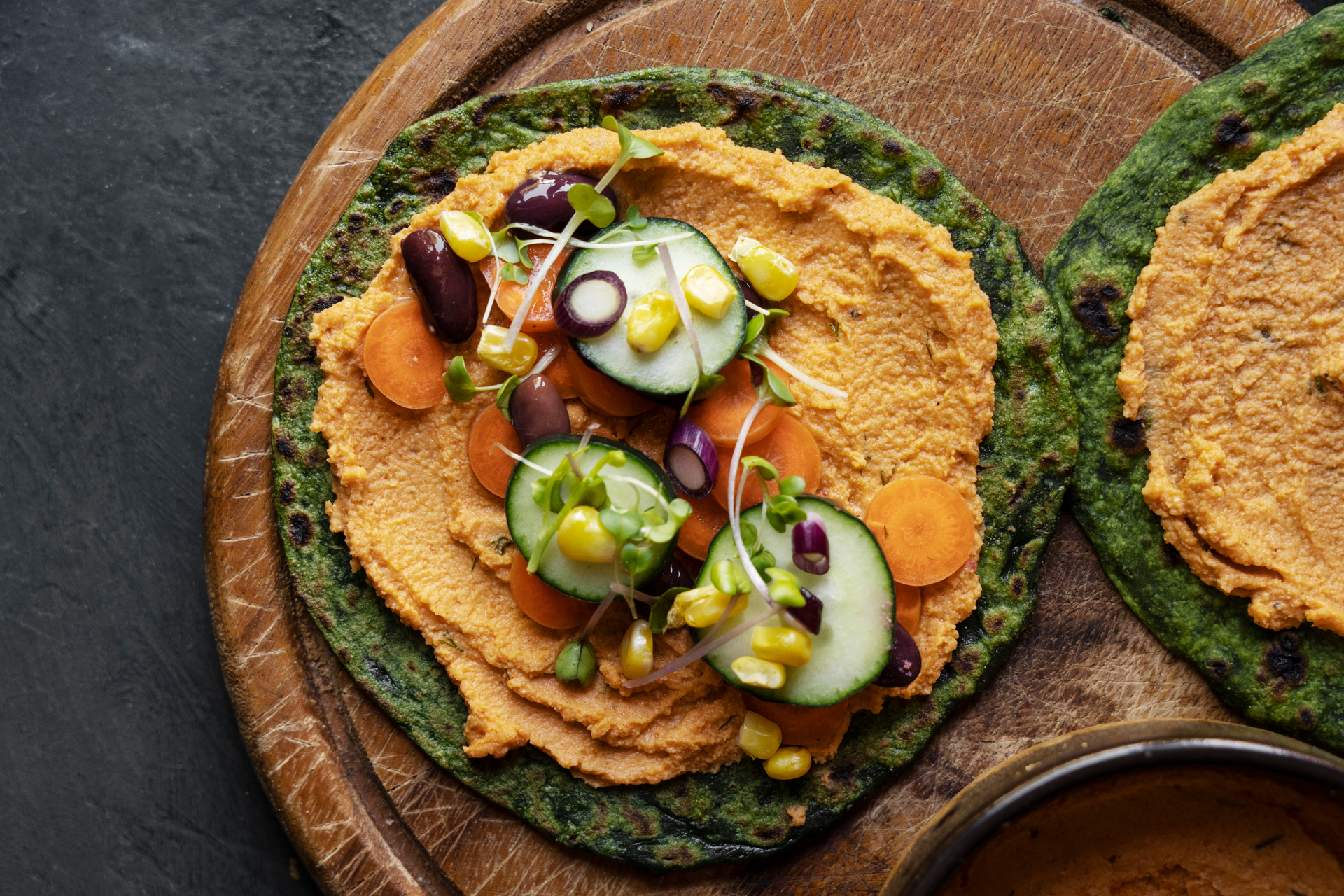 Vibrant Israeli Sabich Pita with Pickled Mango and Hummus