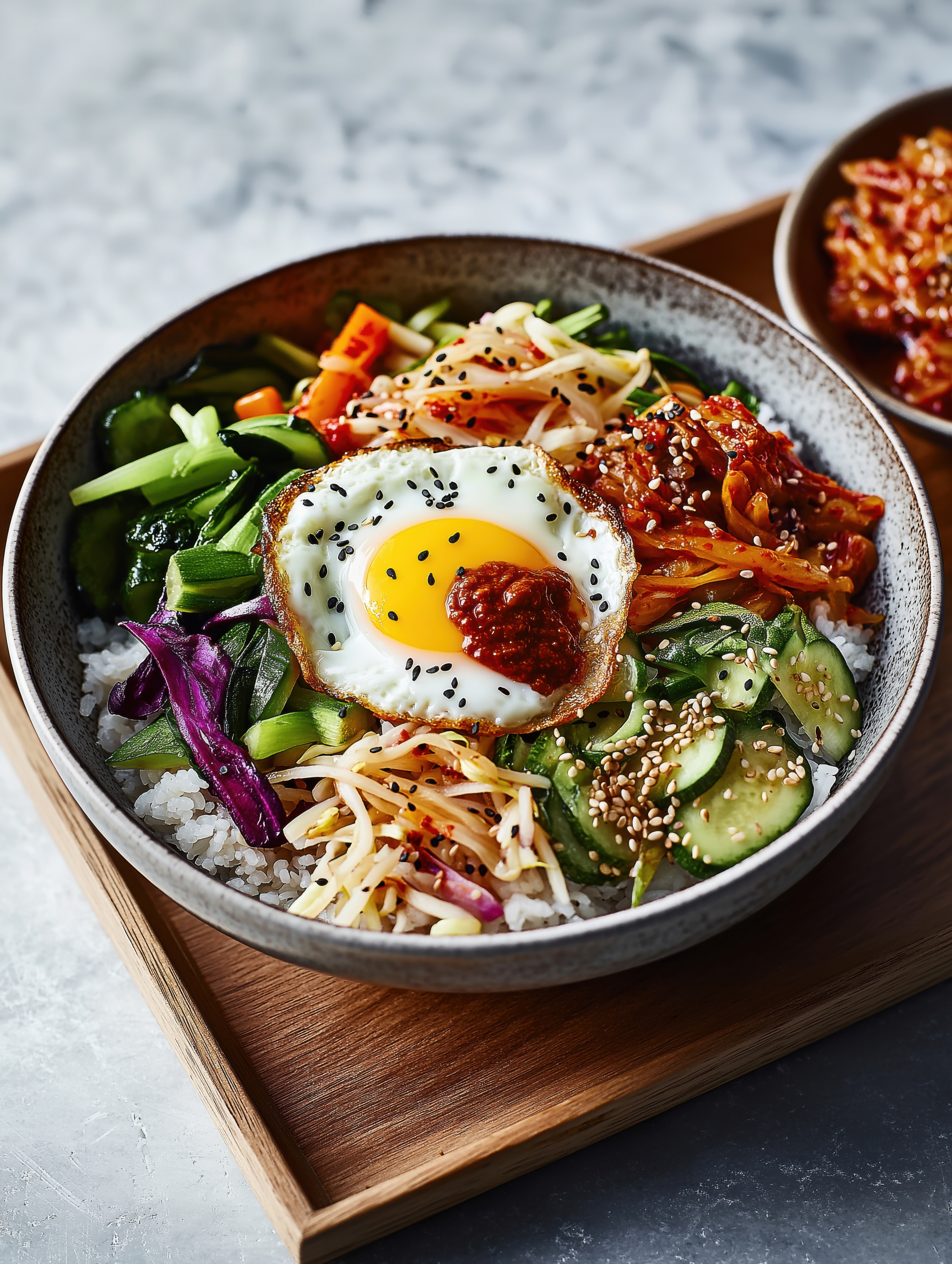 Vibrant Korean Bibimbap Bowl with Sesame Spinach