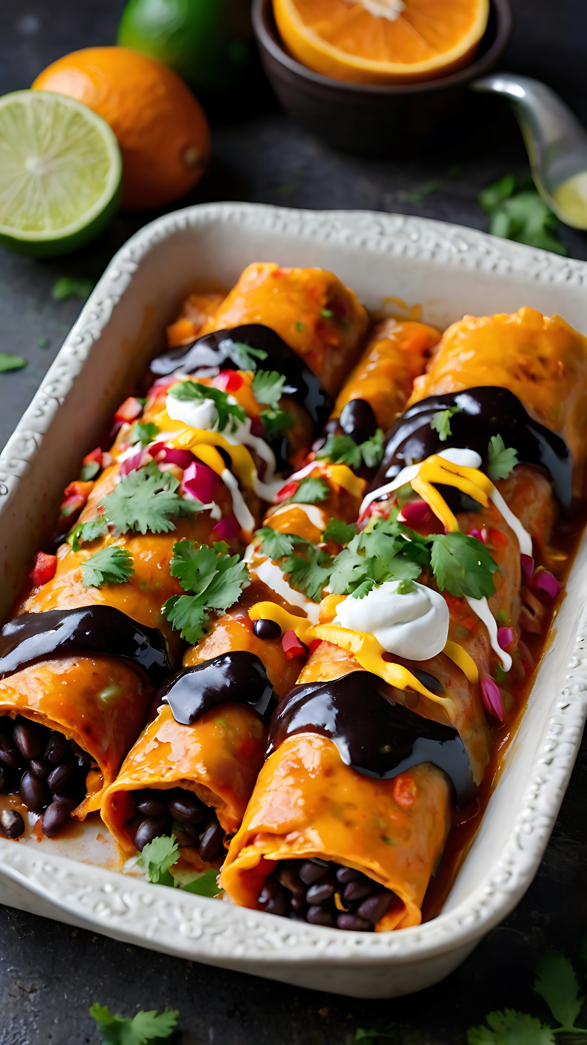 Vibrant Mexican Huitlacoche Enchiladas with Red Mole
