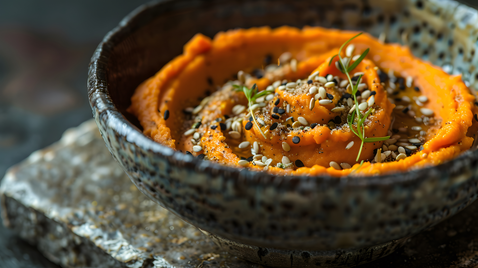 Vibrant Moroccan Spiced Carrot Dip with Dukkah Sprinkle