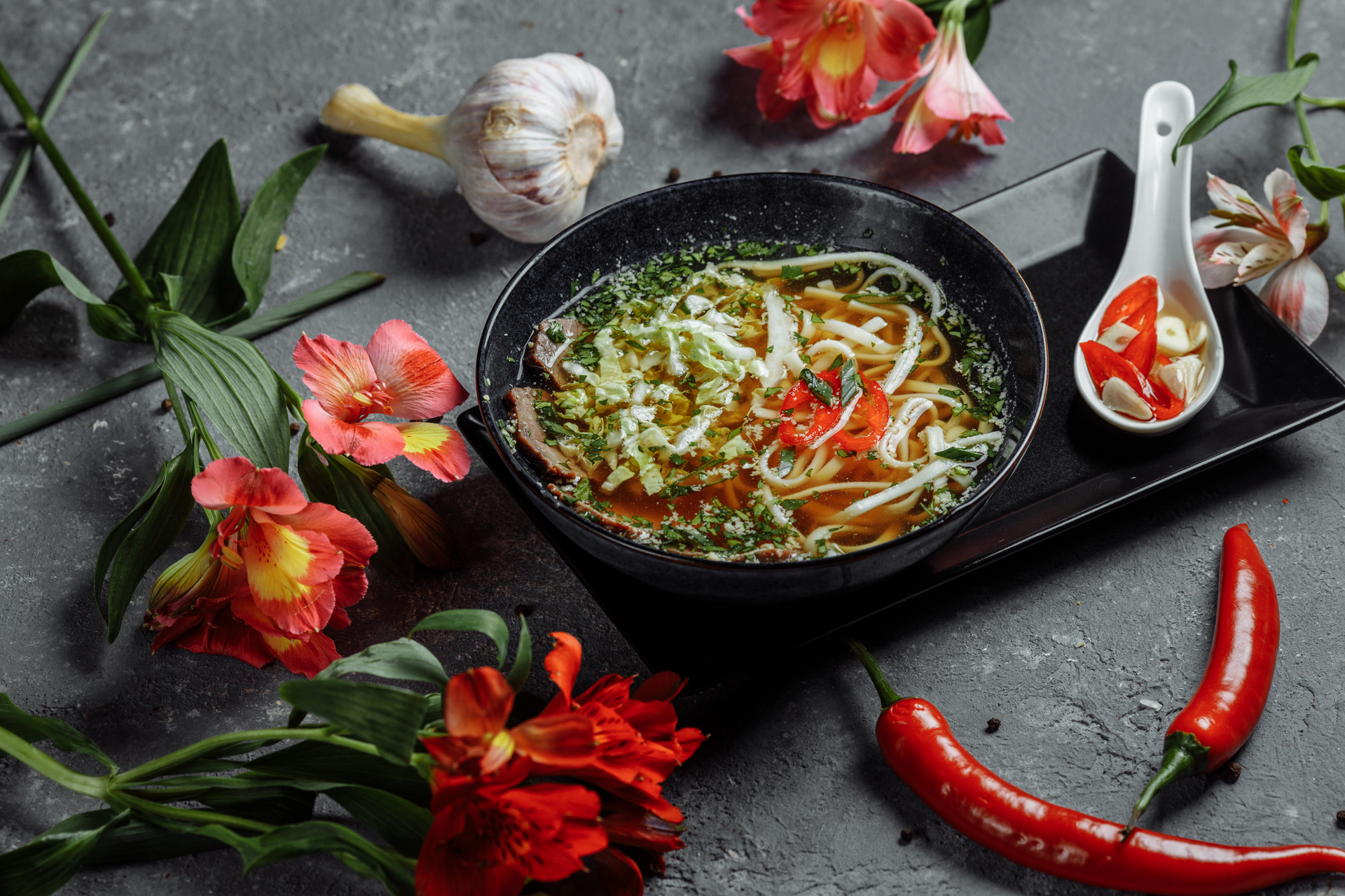 Vietnamese Pho with Star Anise Broth and Fresh Herbs
