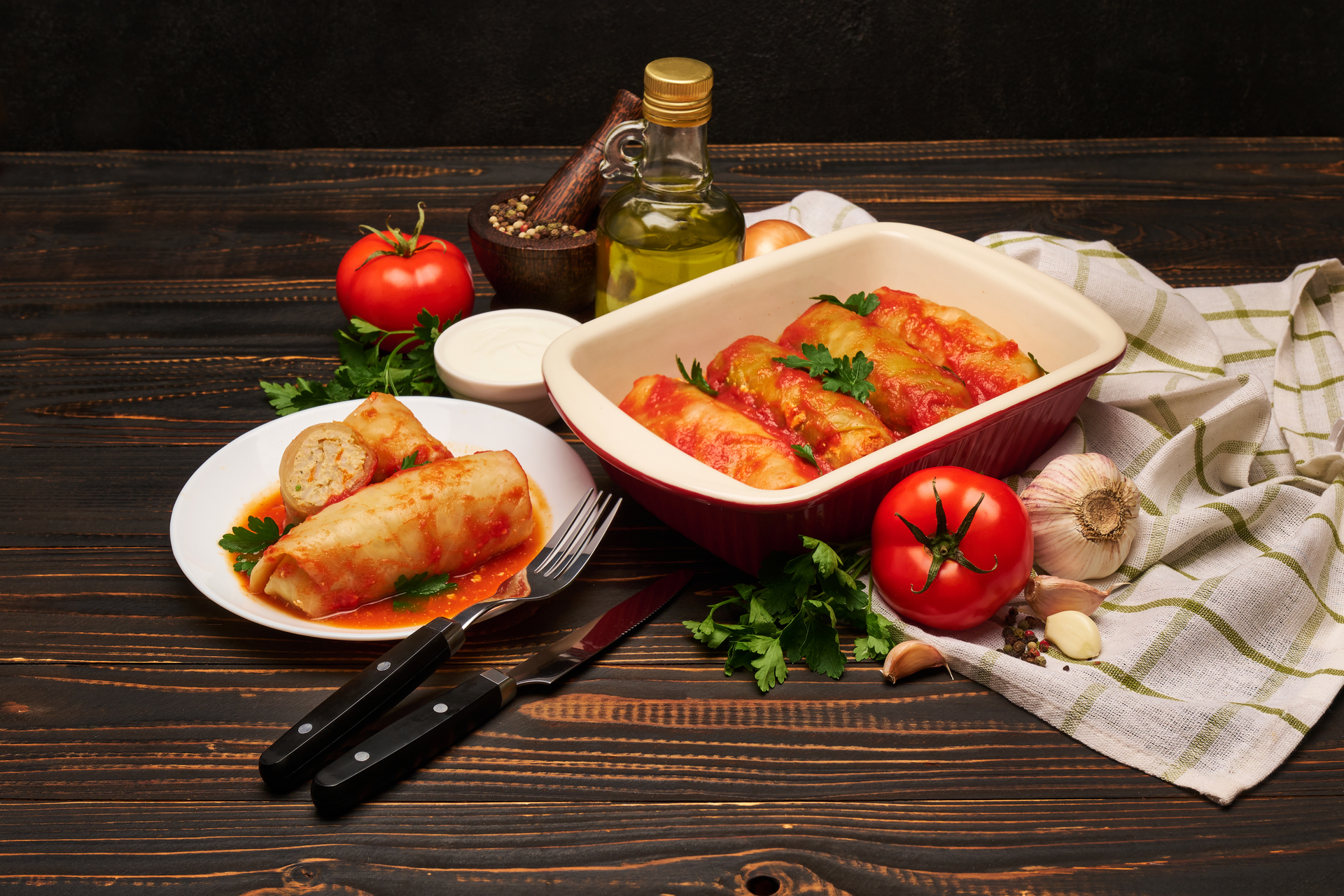 Warm Hungarian Töltött Káposzta with Tomato Sauce