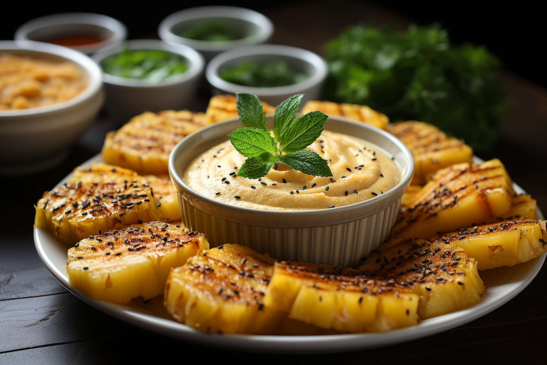 Zesty Caribbean Pineapple Jerk Hummus with Plantain Chips