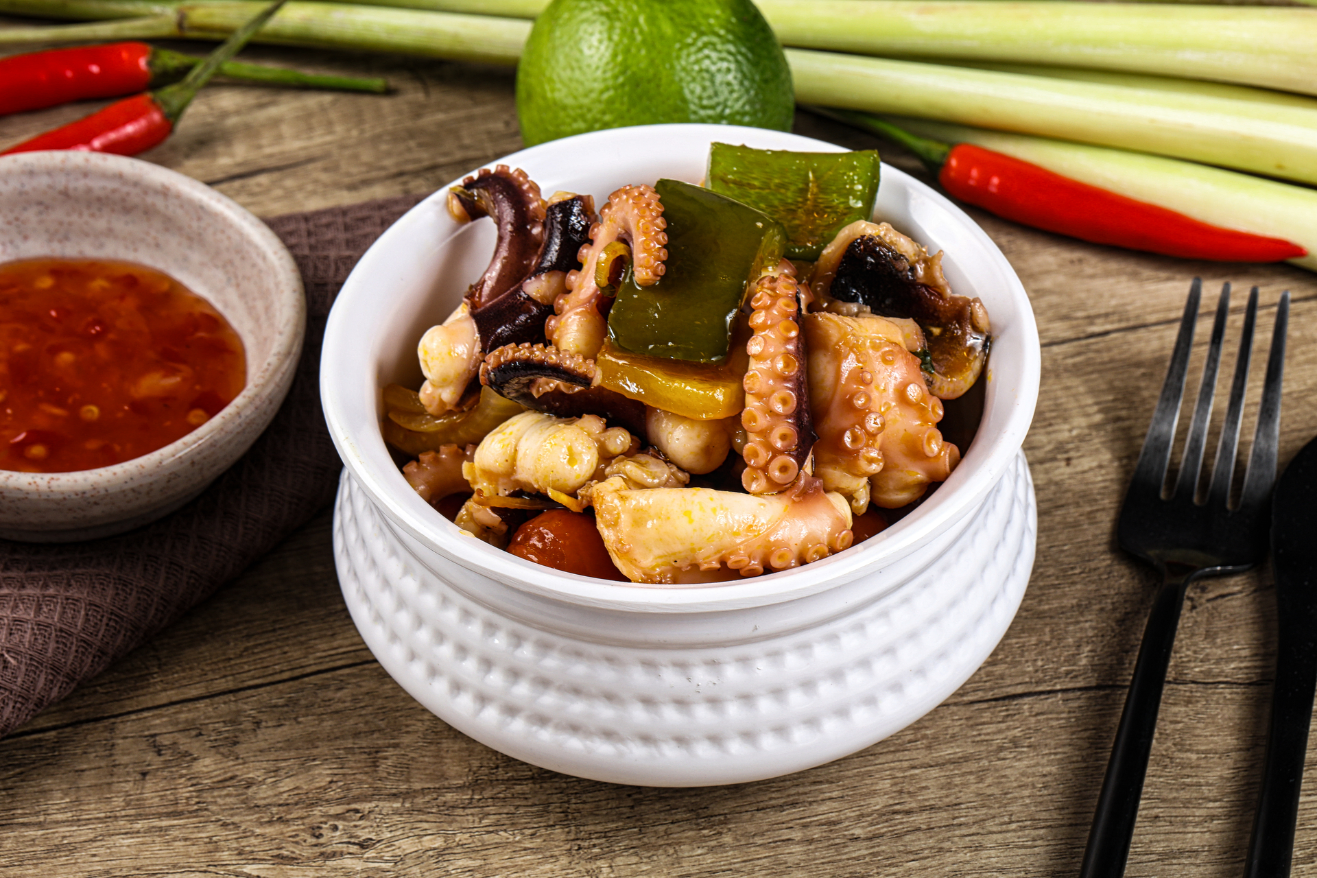 Zesty Singaporean Chili Sambal Squid with Pineapple Boat